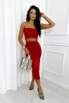 Komplet top i spódnica z rozcięciem Summer Muse czerwony