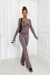 Set z wiskozy Lizzy, bluzka i spodnie typu flare mocca