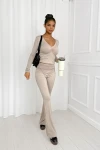 Set z wiskozy Lizzy, bluzka i spodnie typu flare latte