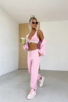Komplet dresowy3w1 spodnie bluza top puder Sporty