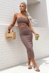Komplet top i spódnica z rozcięciem Summer Muse mocca